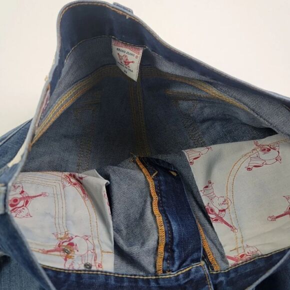 True Religion Wash Blue Jean Shorts Sz 33 Section Ricky QT Jeans Distressed USA - Picture 7 of 10